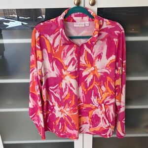 Belle by Kim Gravel Pink and Orange Floral Quarter Zip - L